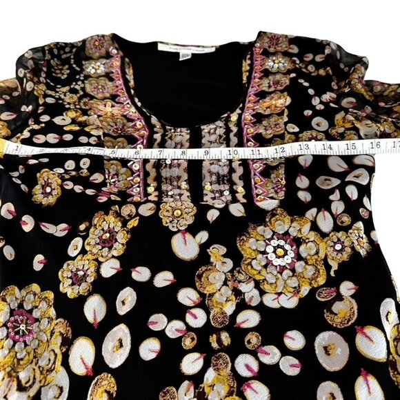 VTG Diane Von Furstenberg Women Floral Silk Dress Bell Sleeve Sequins Beads Sz 6 - Picture 8 of 13